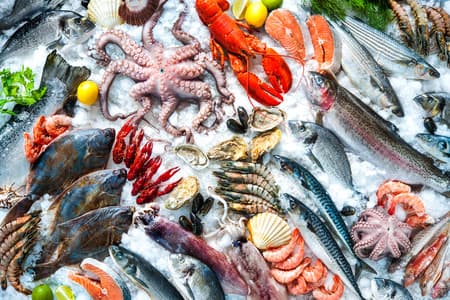 Seafood on ice at the fish market