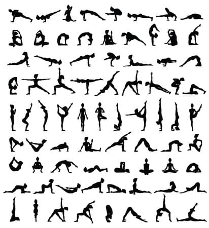 Women silhouettes. Collection of yoga poses. Asana set. Vector illustration