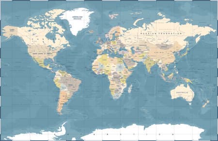 Political Physical Topographic Colored World Map Vector illustration