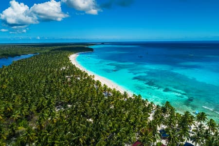 Aerial view of tropical island beach, Dominican Republic